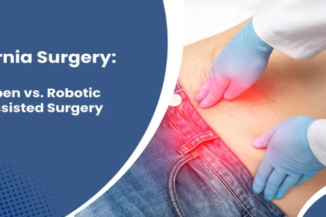 Dr. Bhushan Chittawadagi explaining open vs robotic hernia surgery options to a patient in Bangalore